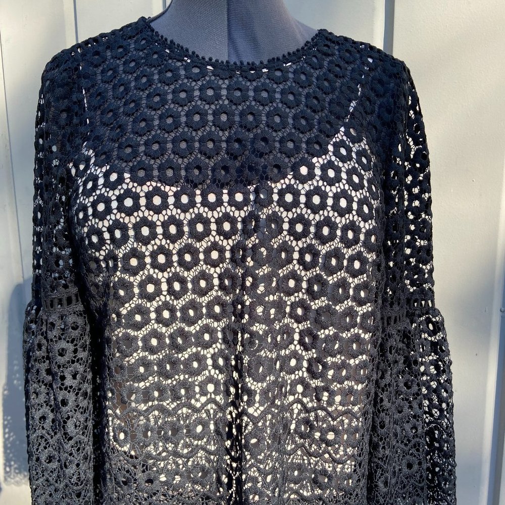 J Crew  Women's Lace/Knit Black Blouse with Bell Sleeves